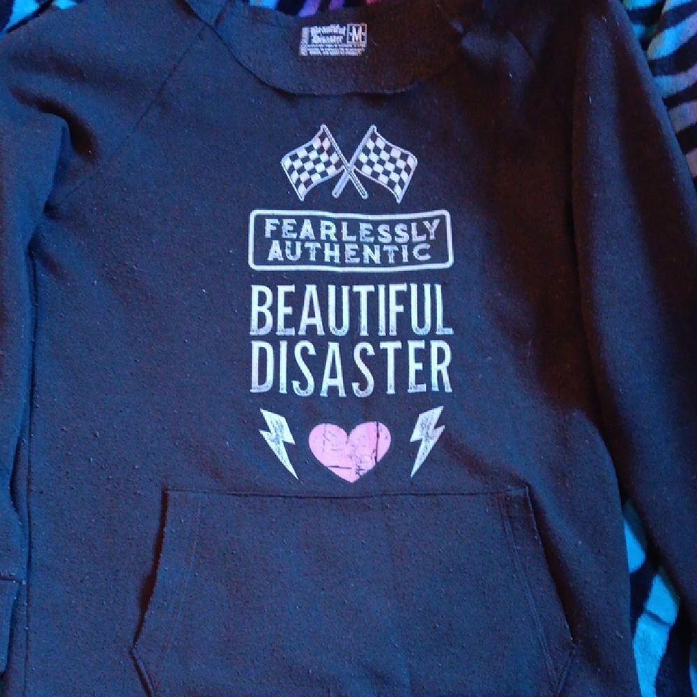 Fearlessly Authentic "Beautiful Disaster" Womans Black Pullover Hoodie
